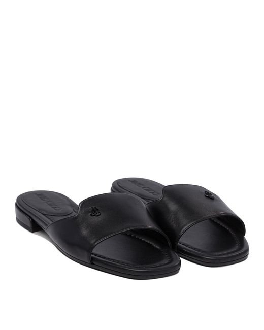 Jimmy Choo Black Dina Flat Leather Sandals