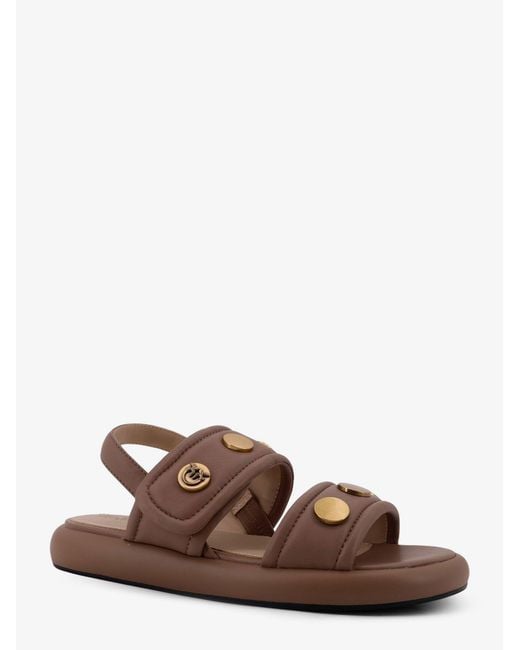 Pinko Brown Fiona Flat Leather Sandals
