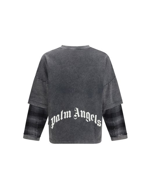 Palm Angels Gray Skull Double Long-Sleeved Shirt for men