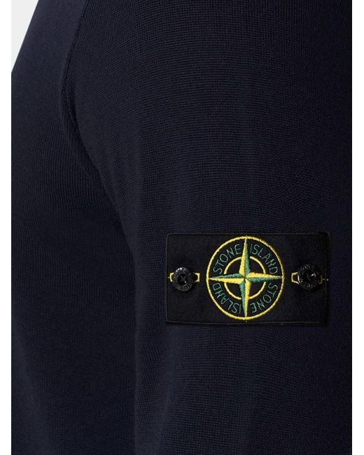 Stone Island Blue Wool Sweater With Side Logo Patch for men
