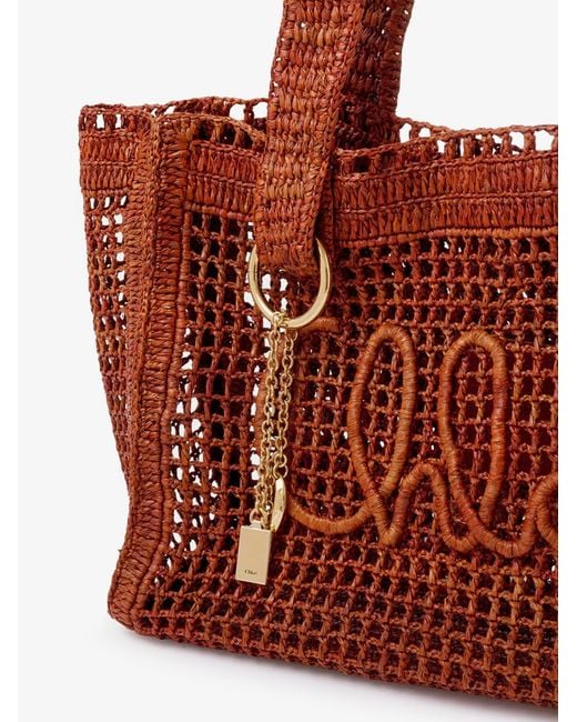 Chloé Red East-West Summer Banana Raffia Shoulder Bag