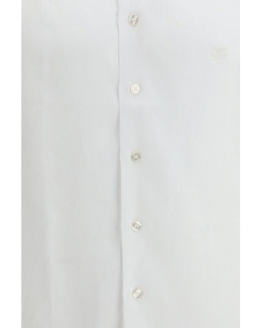 Etro White Linen Shirt With Contrasting Pegaso Embroidery Logo for men