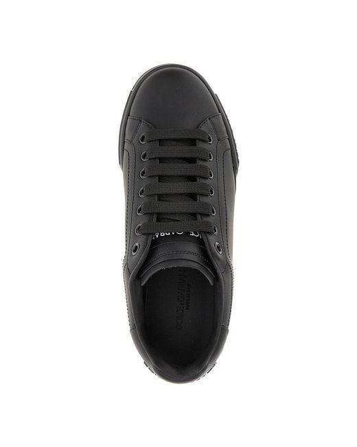 Dolce & Gabbana Black Nappa Leather 'Portofino' Sneakers for men