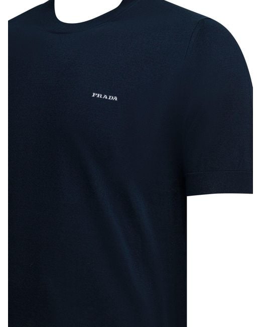 Prada Blue Crew-Neck Sweater for men