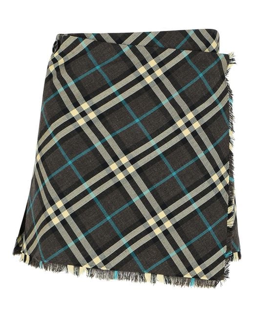 Burberry Green 'Check' Polyester Blend Skirt