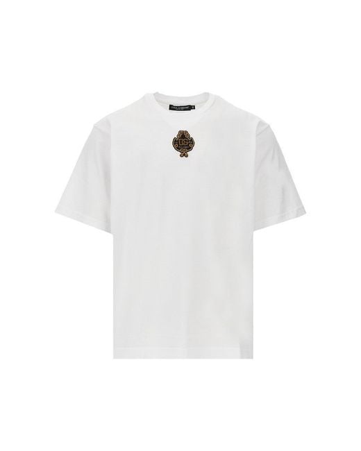 Dolce & Gabbana White Dolce&Gabbana Embroidered Patch Boxy T-Shirt for men