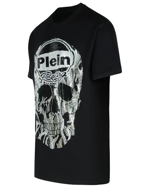 Philipp Plein Black 'Skull Strass' Cotton T-Shirt for men