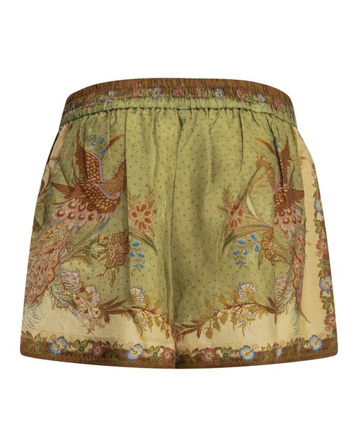 Zimmermann Green "Indra Relaxed" Lace-Up Shorts