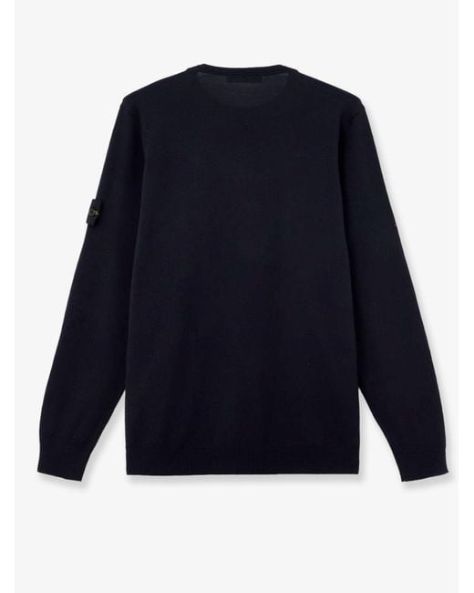 Stone Island Blue Wool Sweater With Side Logo Patch for men