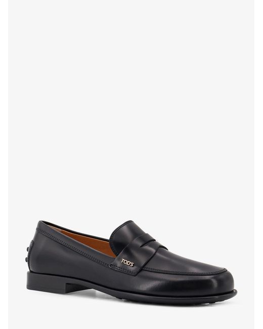 Tod's Black Leather Loafers With Gommini Detail On The Back