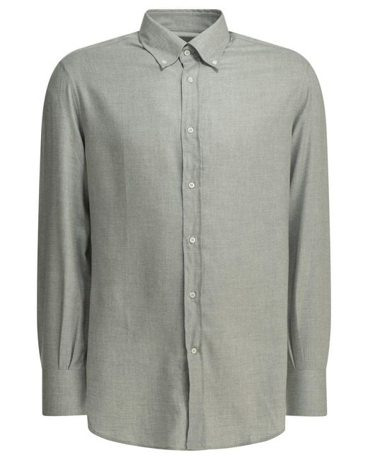 Brunello Cucinelli Gray Casual Cotton Flannel Shirt for men