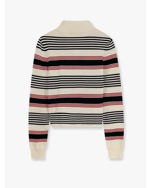 Céline White Striped Cotton Polo Sweater