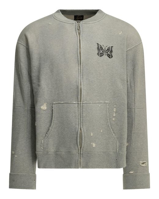 Needles Gray "Deconstructed" Zippered Sweatshirt for men