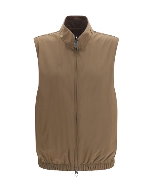 Men's Brown Reversible Microfiber Wool Vest Sequoia
