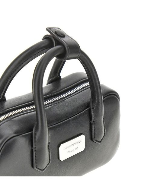 Emporio Armani Black Nappa Leather Mini Bowling Bag