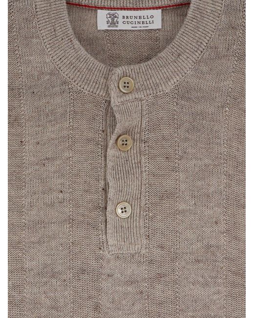 Brunello Cucinelli Gray Sweater Linen-Cotton for men