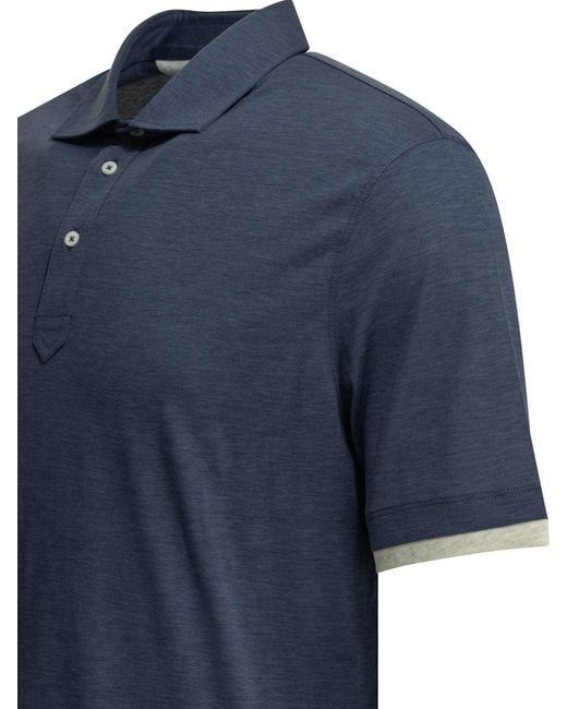 Brunello Cucinelli Blue "Faux Layering" Polo Shirt With Buttons for men