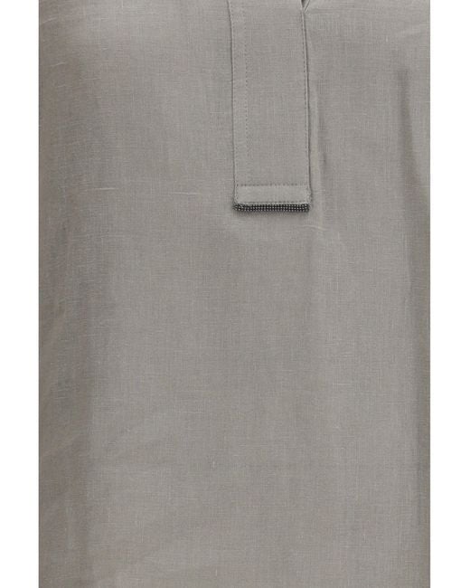Brunello Cucinelli Gray V-Neck Blouse