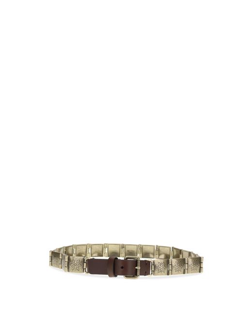 Etro Brown Engraved Metal And Leather Belt