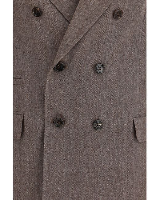 Brunello Cucinelli Brown Double-Breasted Tailored Jacket for men