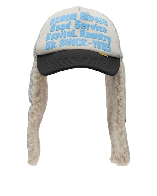 Kapital Blue Denim Repair Service Lumber Trucker Hat for men