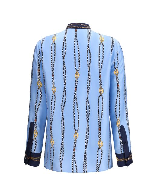 Gucci Blue Silk Printed Shirt
