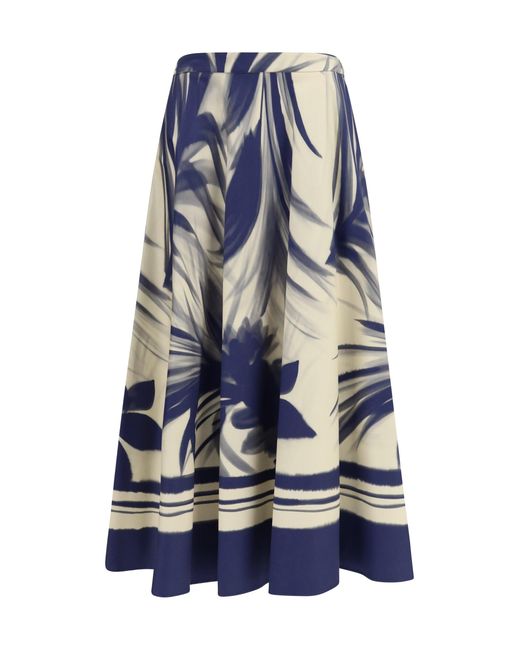 Sara Roka Blue Tadra Skirt Palms