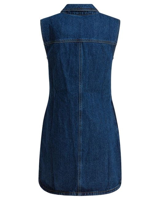 Self-Portrait Blue Sleeveless Mini Dress With Classic Spread Collar