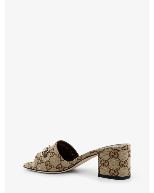 Gucci Natural Gg Fabric Sandals With Metal Horsebit