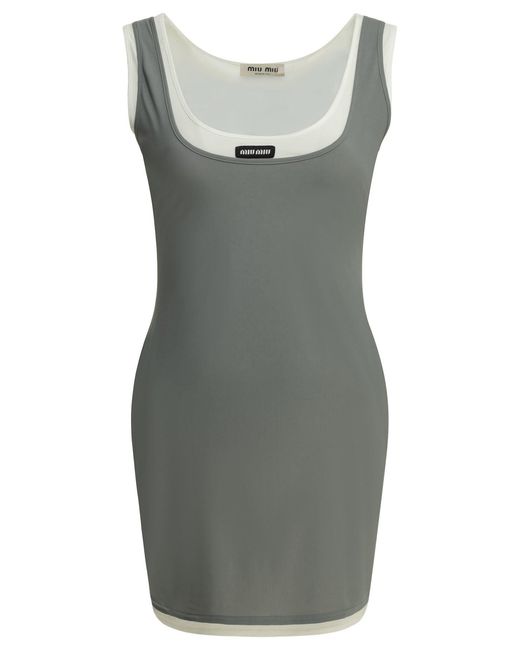 Miu Miu Gray Stretch Jersey Short Dress