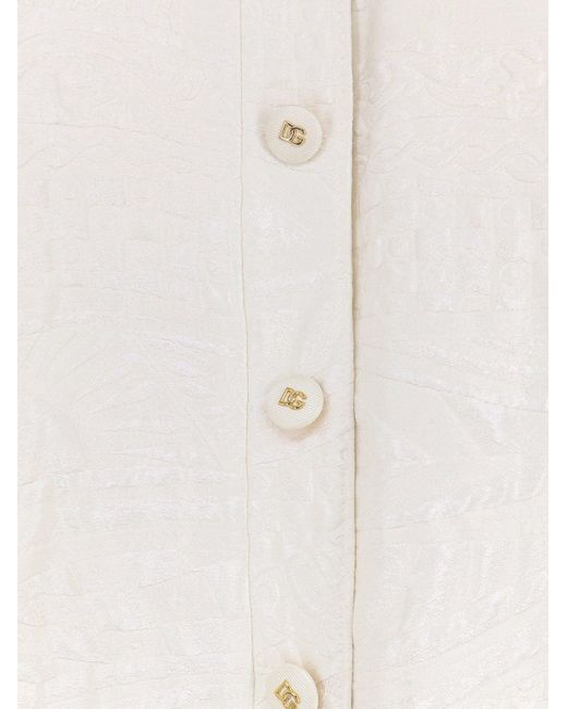 Dolce & Gabbana White Dolce & Gabbana Brocade Coat With Dg Buttons