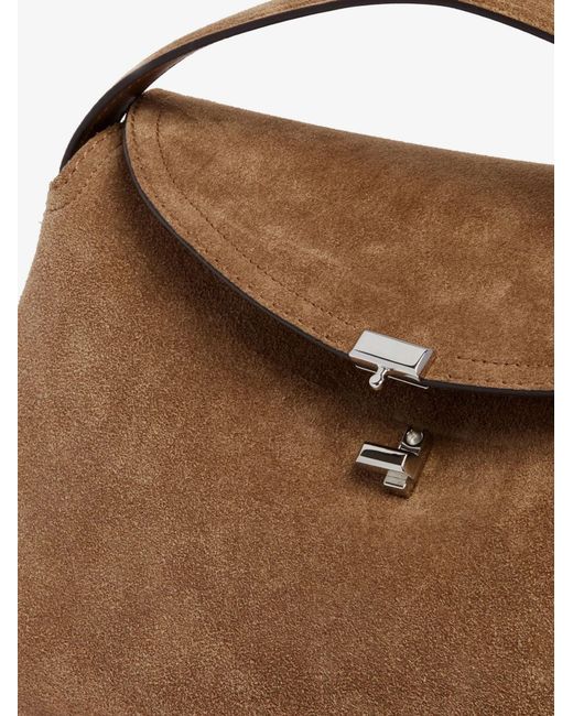 Totême  Brown T-Lock Suede Handbag