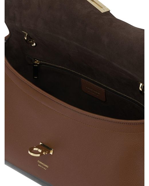 Ferragamo Brown Medium Gancini Shoulder Bag