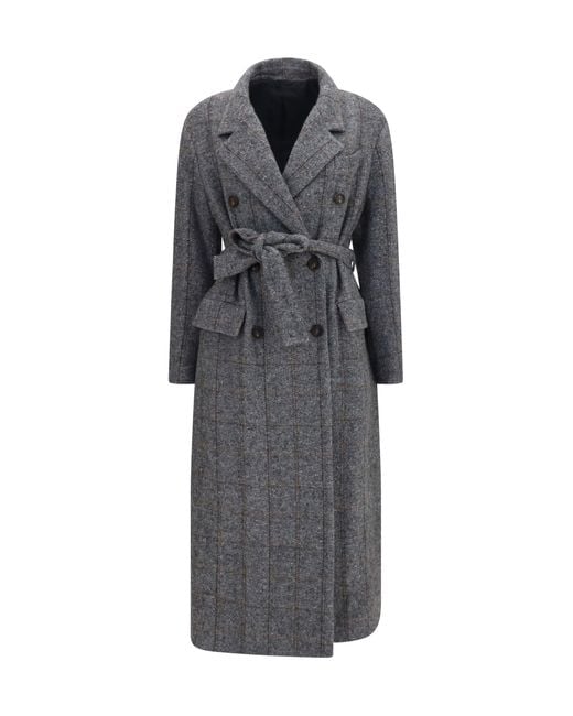 Brunello Cucinelli Gray Long Alpaca-Blend Coat With Belt