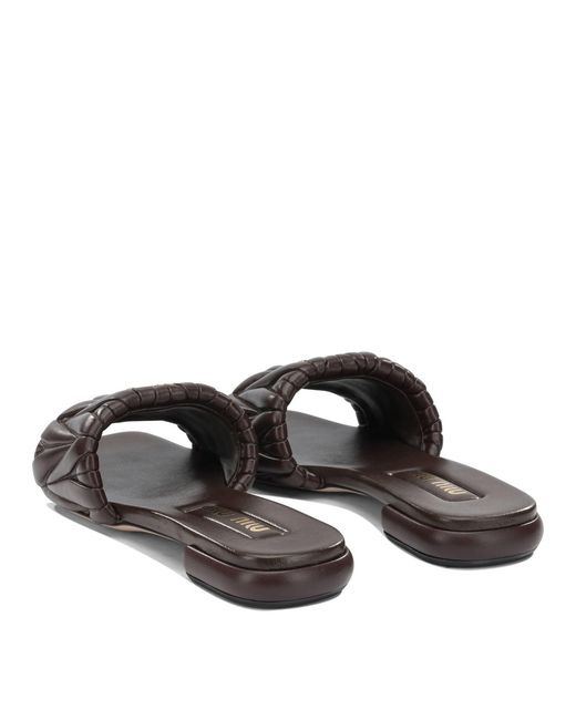 Miu Miu Brown Matelassé Leather Slides