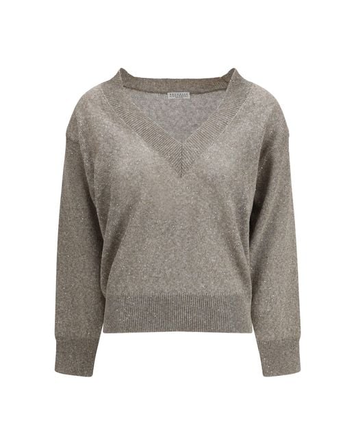 Brunello Cucinelli Gray Sparkling Linen T-Shirt