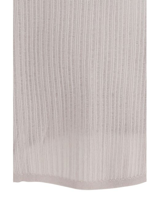 Allude White Sweater Rib-Knit Crewneck