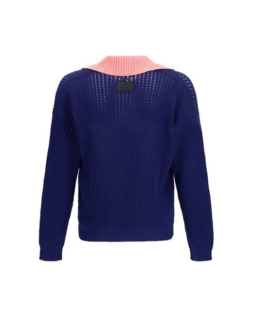 Fendi Blue Ribbed V-Neck Sweater With Ff Motif for men