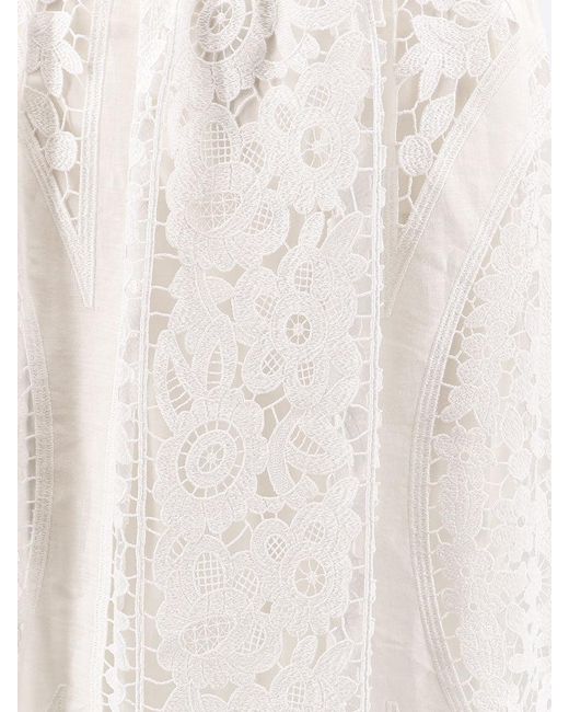 Dolce & Gabbana White Linen And Cotton Skirt With Laces Embroidery