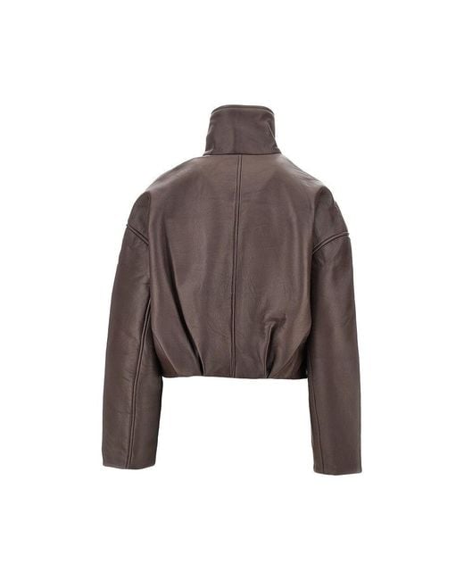 ROTATE BIRGER CHRISTENSEN Brown Leather Boxy Jacket