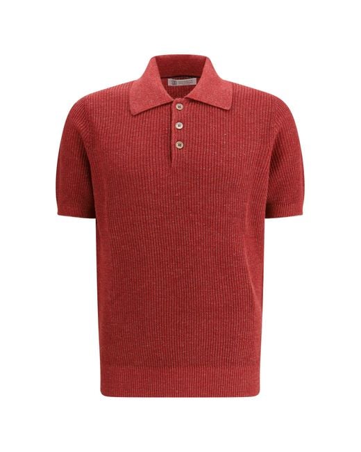 Brunello Cucinelli Red Cotton Polo for men