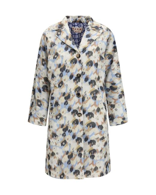 Marni White Printed Button Parka Coat