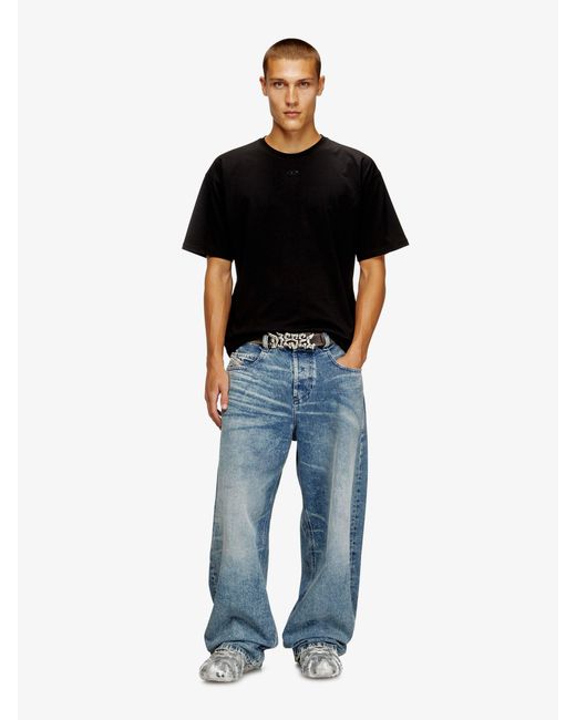 DIESEL Black Cotton T-Shirt With Embroidered Logo On The Front for men