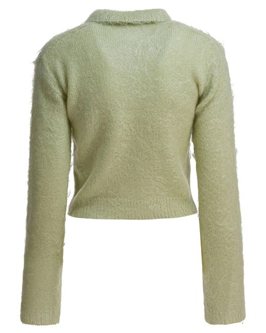 Auralee Green Mohair And Wool Polo Sweater Knitwear