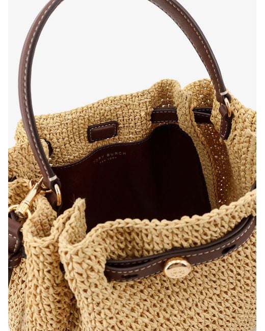 Tory Burch Metallic Romy Raffia And Leather Bucket Bag