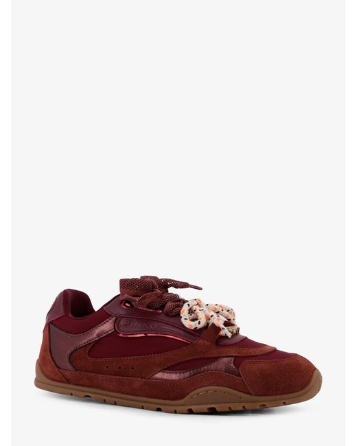 Pinko Red Yulia Suede Sneakers With Nylon Inserts