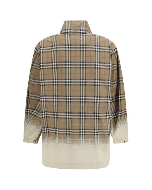 Burberry White Gabardine Parka Faded Check Taupe for men
