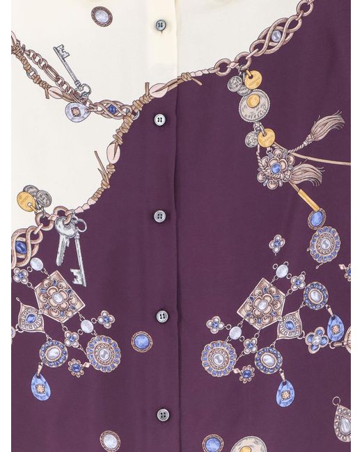 Versace Purple Printed Silk Twill Shirt