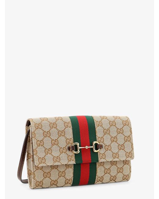 Gucci Natural Horsebit Web Wallet With Chain