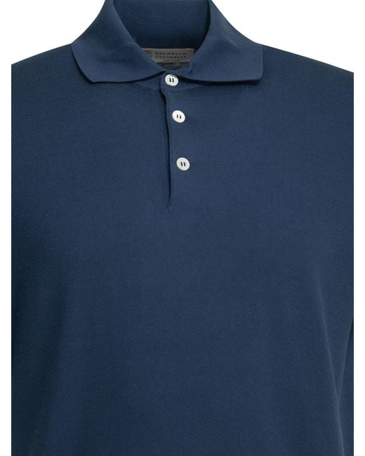 Brunello Cucinelli Blue Polo Shirt With Buttons for men